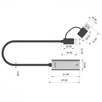 UNITEK Adaptador USB-A/C 3.1 Gen 1 a RJ45 2.5 Gigabit Ethernet U1313C