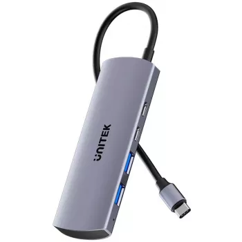 UNITEK Hub USB-C 4 en 1 USB-C 10 Gbps, 2x USB-A y 2x USB-C, Space Grey