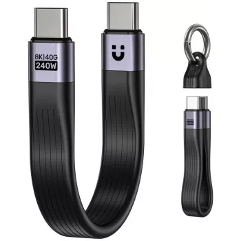 UNITEK cable llavero USB4 USB-C a USB-C 40Gbps 240W PD 8K 13cm negro