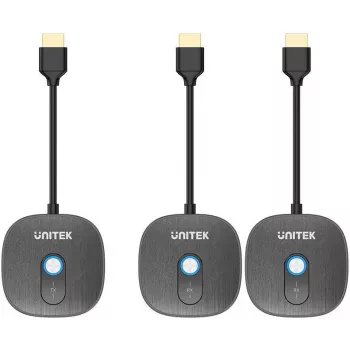 UNITEK Sistema transmisor de señal AV HDMI inalámbrico 1080p, 1 transmisor + 2 receptores, negro