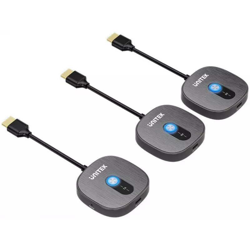 UNITEK Sistema transmisor de señal AV HDMI inalámbrico 1080p, 1 transmisor + 2 receptores, negro
