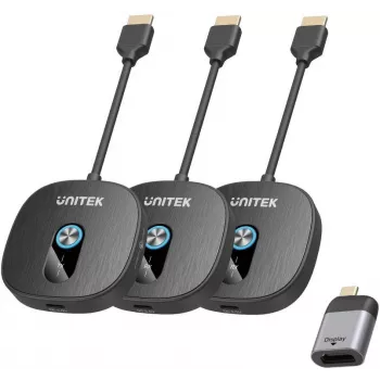 UNITEK Sistema transmisor de señal AV HDMI inalámbrico 1080p, 1 transmisor + 2 receptores, negro