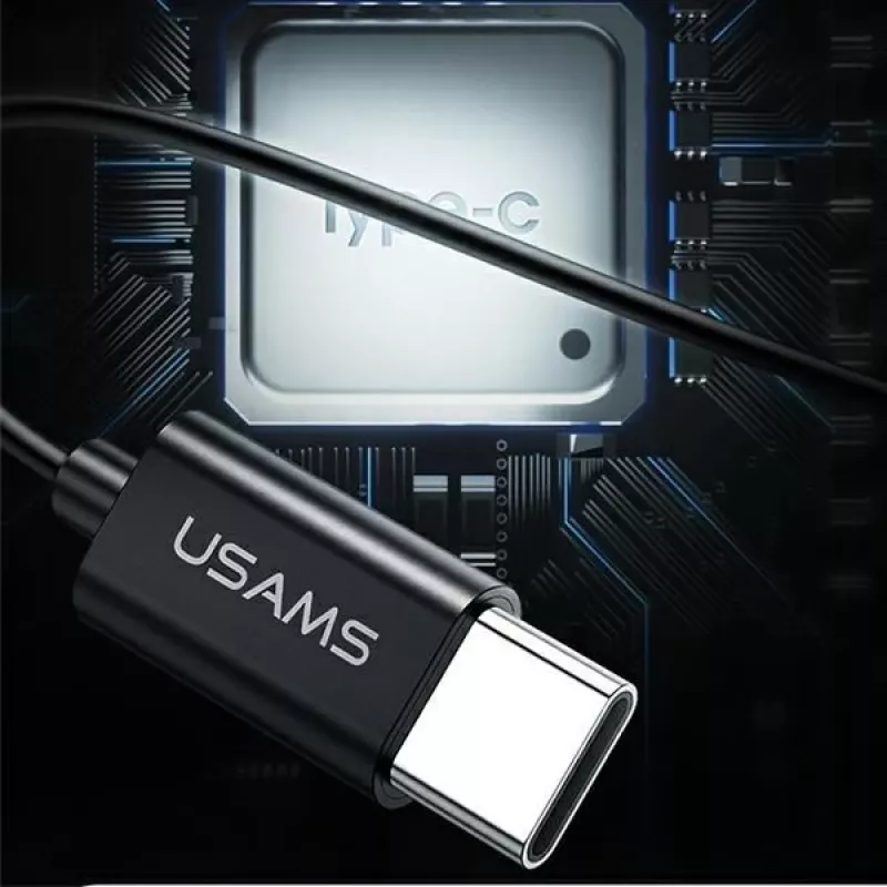 USAMS EP-43 auriculares estéreo USB-C metálicos con micrófono, negros