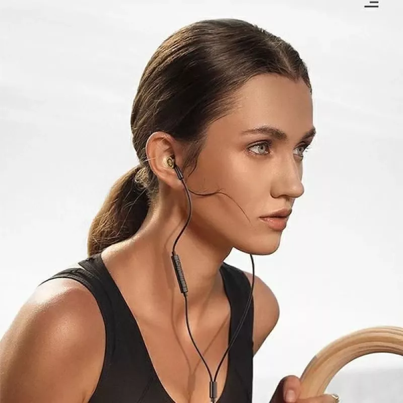 USAMS EP-43 auriculares estéreo USB-C metálicos con micrófono, negros