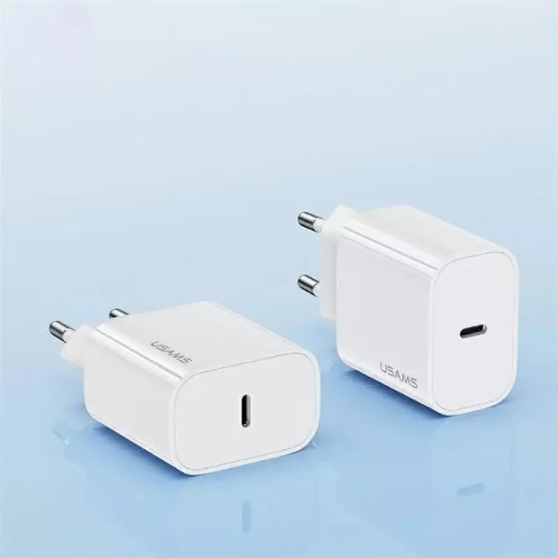 USAMS Yi Series T65 Cargador rápido PD 20W con cable USB-C a USB-C 60W, blanco (OYXLTZ01)