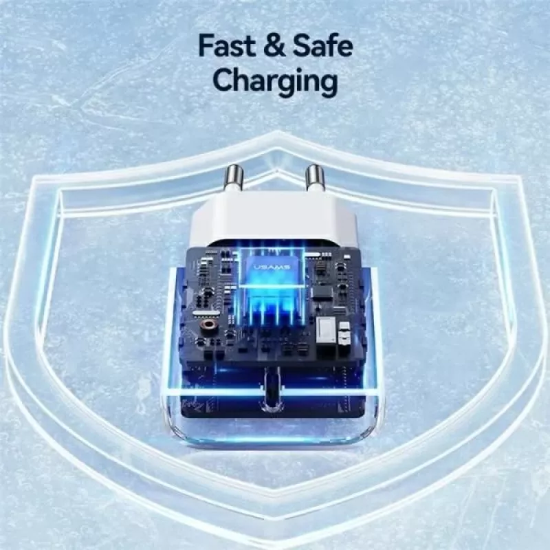 USAMS Yi Series T65 Cargador rápido PD 20W con cable USB-C a USB-C 60W, blanco (OYXLTZ01)
