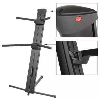 V-TONE DELUXE K2 soporte para teclado en X con doble refuerzo, altura regulable 650–980 mm, carga de 65 kg, negro