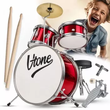 V-TONE VDJR 1 RD Batería acústica mini de 3 piezas roja set junior con trono y baquetas