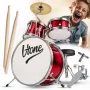 V-TONE VDJR 1 RD Batería acústica mini de 3 piezas roja set junior con trono y baquetas