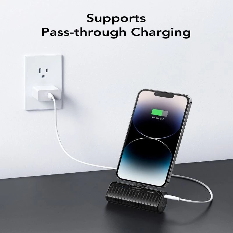 Veger PlugOn Batería externa (W0558P) 5000 mAh 20W PD QC3.0 con conector Lightning integrado Negro