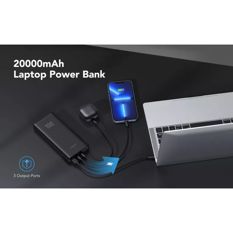 Batería externa Veger Powerbank T100 (W2032C-100) PD QC3.0 5A 100W 20000 mAh negra