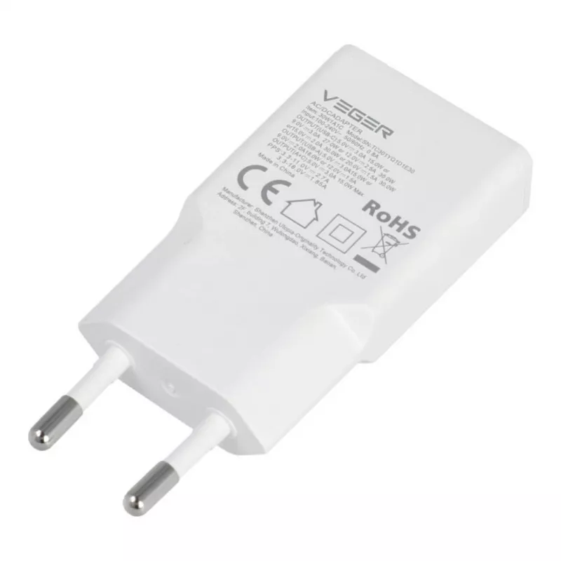 VEGER cargador de pared USB-A + USB-C QC PD 30W 30W1A1C blanco