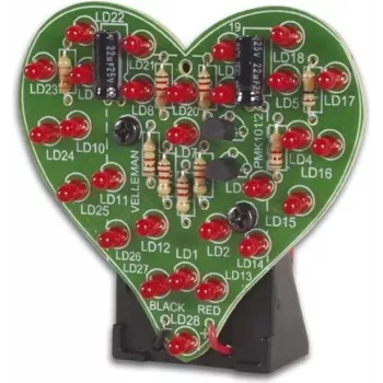 Velleman MK101 kit de soldadura corazón parpadeante - indicador de corazón LED rojo, 9V DC, 16 LED, proyecto electrónico DIY de aprendizaje para principiantes