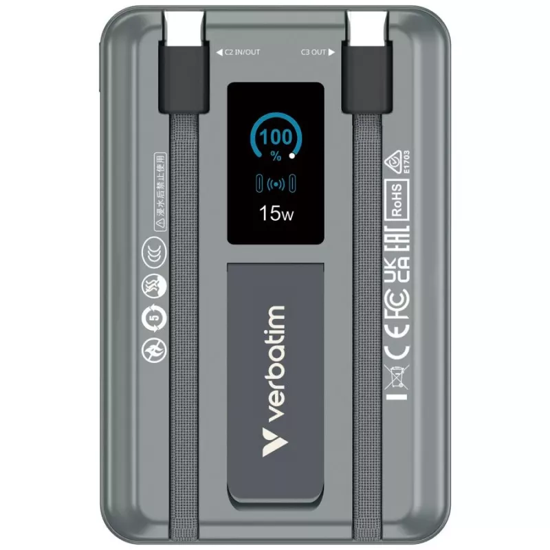 Verbatim Charge'n'Go Batería externa 2C y pantalla 10000 mAh Gris