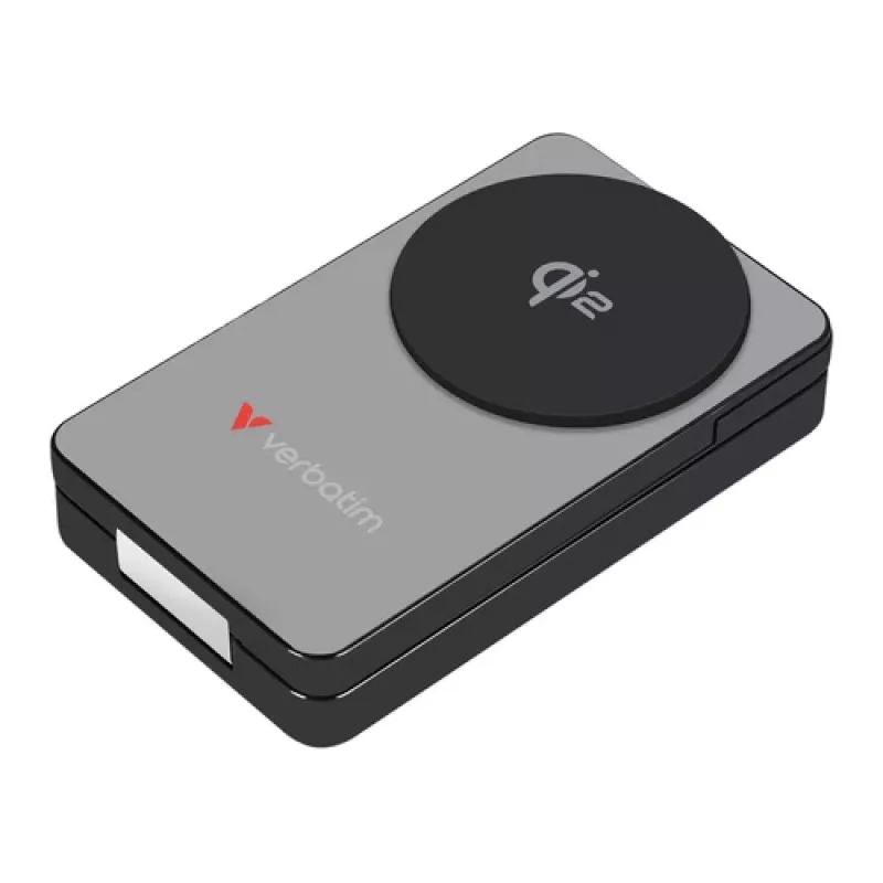 Batería externa Verbatim Charge 'n' Go Qi2 10000 mAh, montaje magnético, gris
