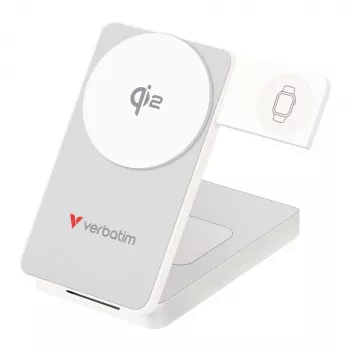 Verbatim Powerbank inalámbrica magnética plegable 3 en 1 10000 mAh, Blanco, 32296