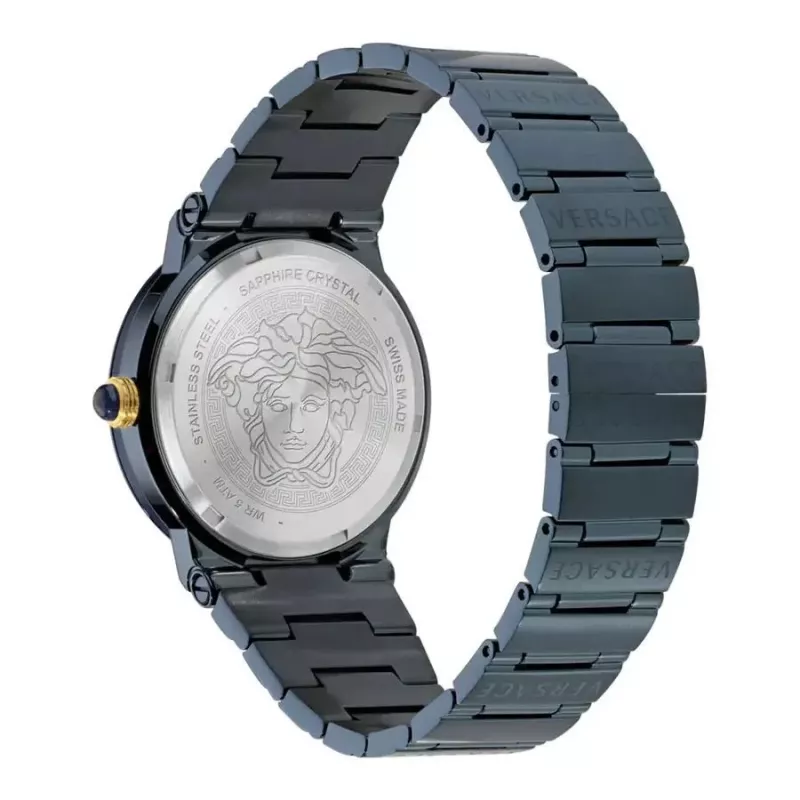 Versace V-Circle reloj hombre VE7G00423 38mm Swiss Quartz acero inoxidable piel negra