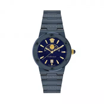 Versace V-Circle reloj hombre VE7G00423 38mm Swiss Quartz acero inoxidable piel negra