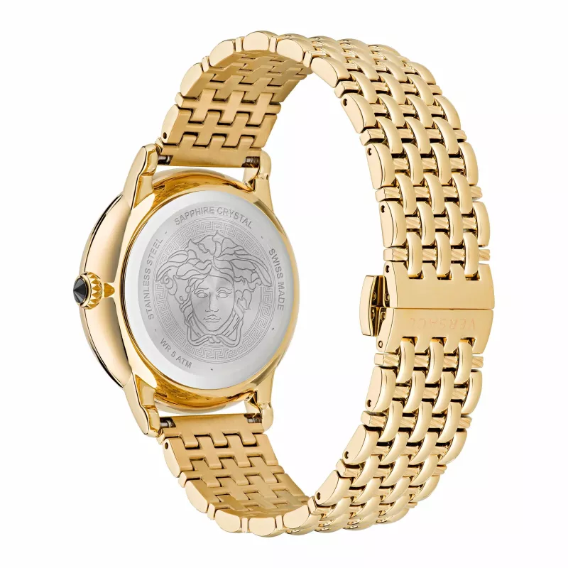 VERSACE V-Circle reloj de cuarzo suizo unisex 38mm acero inoxidable esfera negra correa de piel VE6F00623