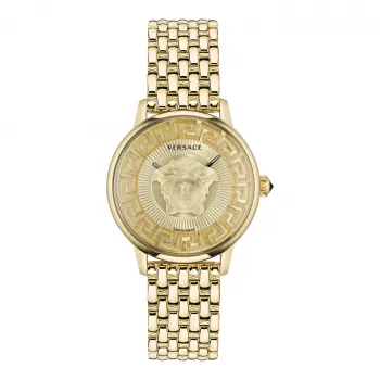 VERSACE V-Circle reloj de cuarzo suizo unisex 38mm acero inoxidable esfera negra correa de piel VE6F00623