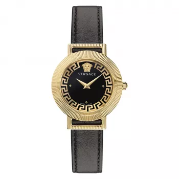 Versace V-Circle reloj para mujer VE3D00322 36mm Swiss Quarz acero inoxidable esfera negra correa de piel