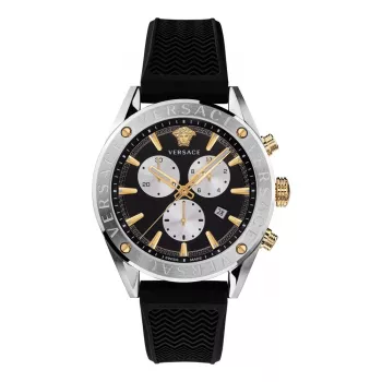 VERSACE V-Race Reloj cronógrafo de cuarzo suizo para hombre VEHB00119 - 44mm, esfera negra, correa de acero inoxidable plateado