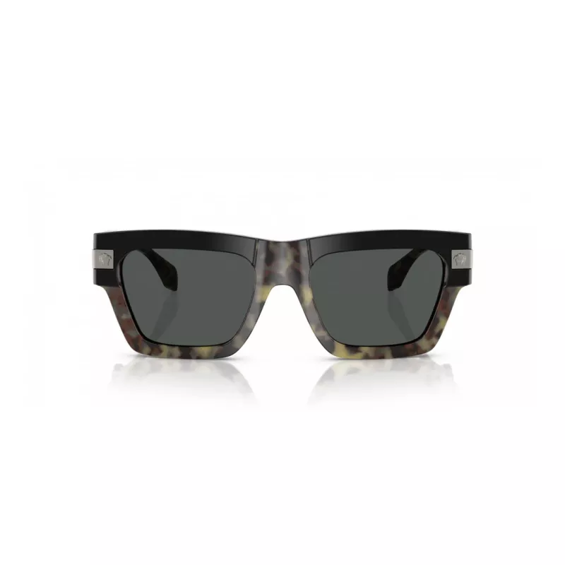 VERSACE VE4464-545687 Gafas de sol rectangulares de hombre, montura gris transparente, lentes gris oscuro, 52 mm