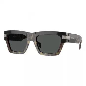 VERSACE VE4464-545687 Gafas de sol rectangulares de hombre, montura gris transparente, lentes gris oscuro, 52 mm