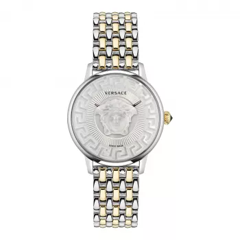 VERSACE VE6F00423 reloj de cuarzo suizo unisex 38mm esfera negra correa de piel