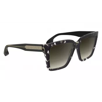 Victoria Beckham VB672S5715010 Gafas de sol cuadradas oversize de mujer - Montura de acetato negra, lentes de policarbonato grises, 57/15/140 mm