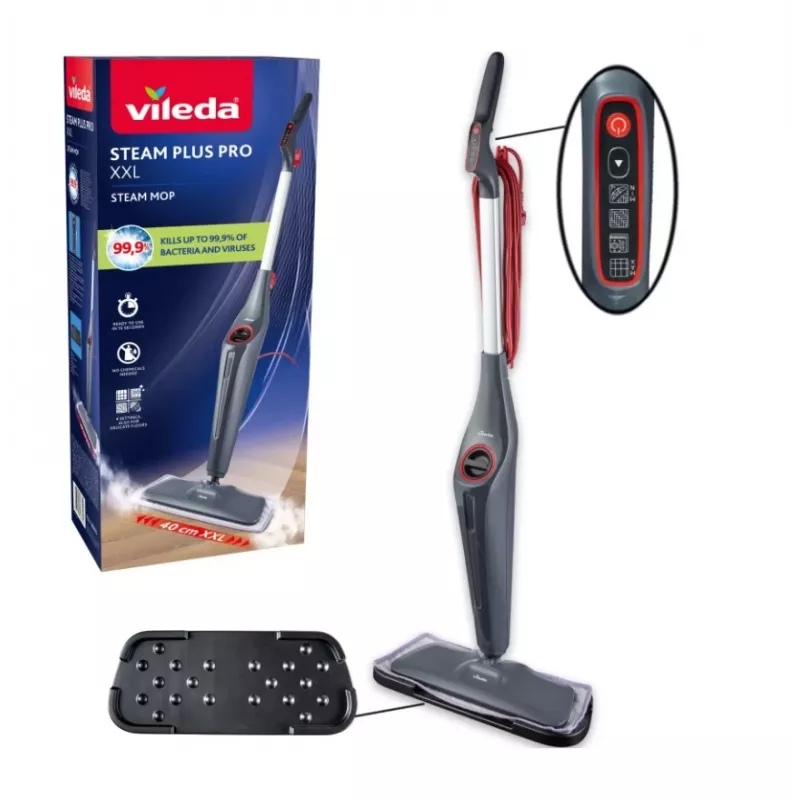 Vileda Steam Plus XXL Pro fregona a vapor con 2 mopas de microfibra adicionales