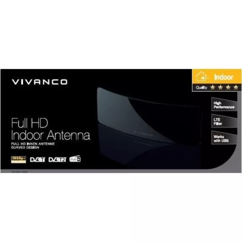 Vivanco TVA 4045 antena de interior con amplificador, DVB-T2/DAB+, filtro LTE, negro