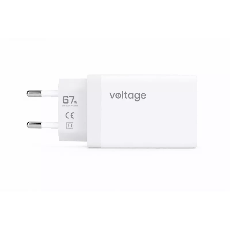 Cargador de pared Voltage GaN 67W, 2x USB-C y 1x USB-A, PD 3.0, QC 3.0, PPS, enchufe EU, blanco