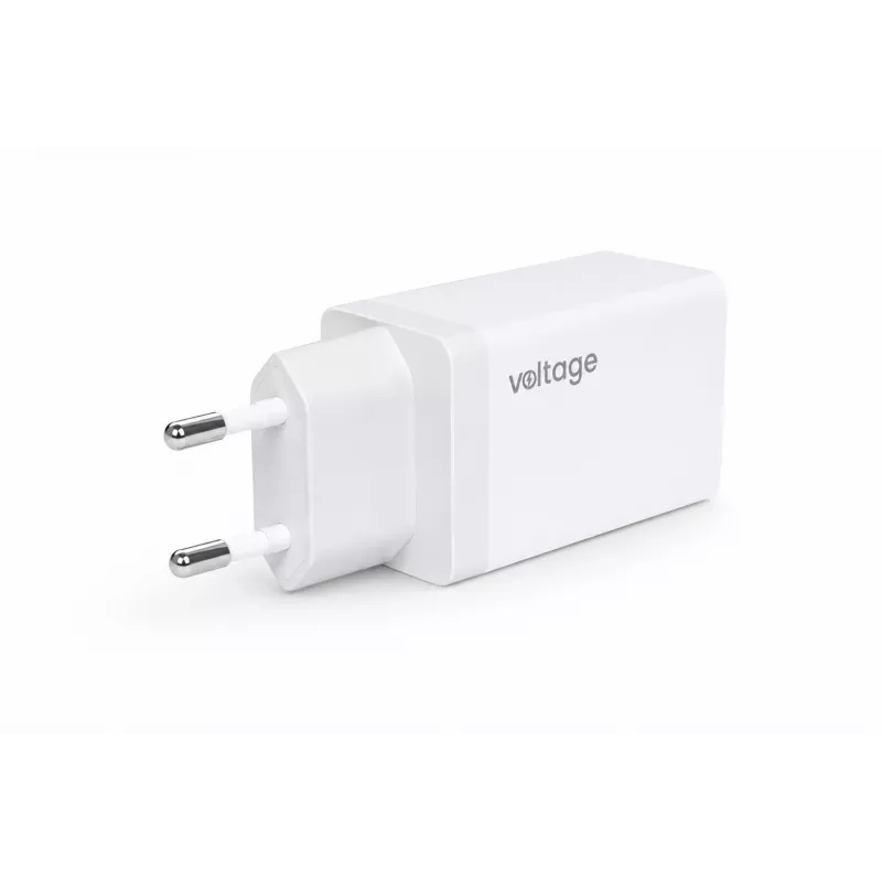 Cargador de pared Voltage GaN 67W, 2x USB-C y 1x USB-A, PD 3.0, QC 3.0, PPS, enchufe EU, blanco