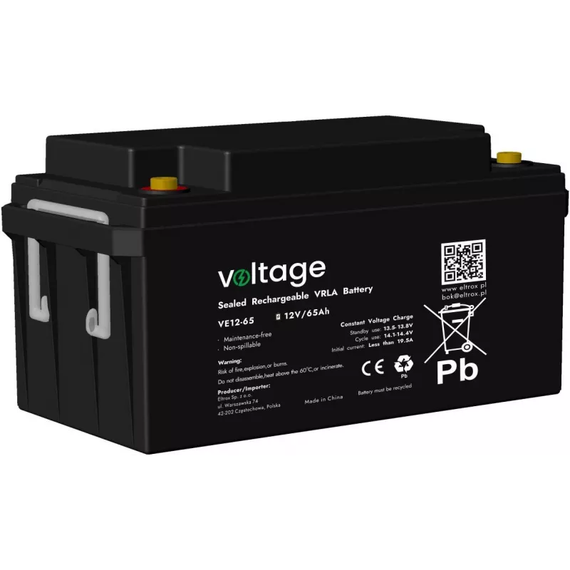 VOLTAGE Batería AGM 12V 65Ah VE12-65