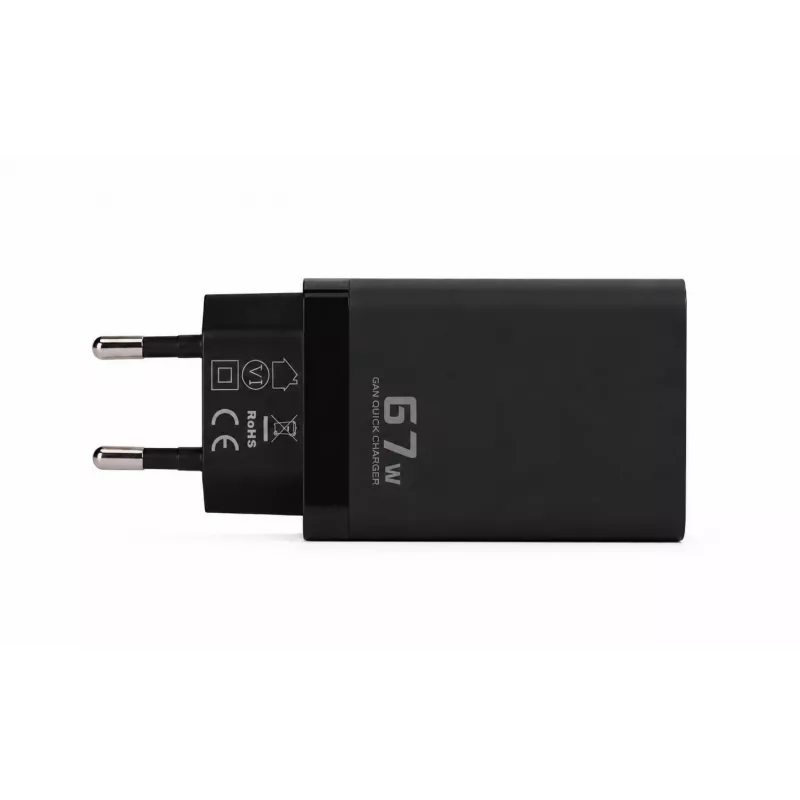 Voltage Cargador GaN 67W de pared, PD 3.0 / QC 3.0, 2x USB-C y 1x USB-A, enchufe EU, negro