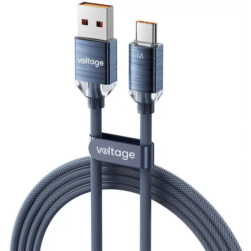 VOLTAGE PureCrystal Cable de carga rápida USB-A a USB-C 66W 1m Azul