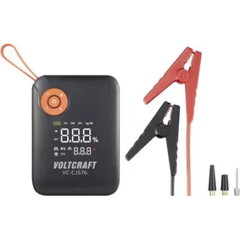 VOLTCRAFT Arrancador VC-CJS76 VC-16024485 300 A 12 V con estación de carga, 2 salidas de 12V, 2 USB, linterna LED, pantalla LCD