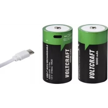 VOLTCRAFT Pila de Li-Ion Mono (D) 6000 mAh 1,5 V, pack de 2 con función de carga USB-C (VC-17275580)