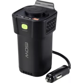 VOLTCRAFT MSW 150-12 Inversor para portavasos de coche 150 W onda sinusoidal modificada 12 V DC a 230 V AC con USB