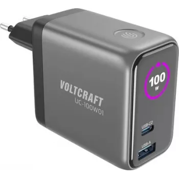 VOLTCRAFT UC-100W01 cargador de pared GaN USB 100W USB-C PD + USB-A negro VC-17776055