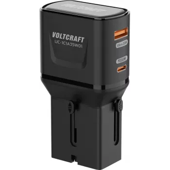 VOLTCRAFT UC-1C1A35W01 cargador de viaje 35W USB-C PD y USB-A Quick Charge, negro, con adaptadores EU/UK/US VC-17792720