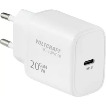 VOLTCRAFT UC-20W001 cargador de pared USB de 20 W 1x USB-C carga rápida, USB PD 3.0, blanco, GaN (VC-17942085)