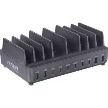 Voltcraft UC-240W01 Estación de carga USB 240W de 10 puertos con 6x USB-C PD y 4x USB-A QC, negro