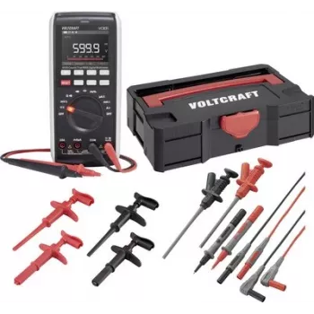Voltcraft VC-831 Set de multímetro digital True RMS con T-Loc Systainer, cables de medición, pinzas de cocodrilo, pinzas de gancho y sensor de temperatura tipo K 3342859+2181316+1674350+167435