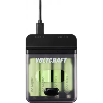Voltcraft VC-BC4-PB1 cargador de batería NiMH 2 en 1 y powerbank para 4x AA/AAA, 500mA, entrada USB-C, salida USB-A, negro