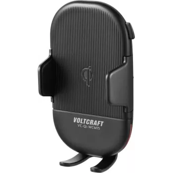 VOLTCRAFT VC-Qi-WCM15 soporte de ventilación inalámbrico Qi para coche, carga rápida 15W, 55-89mm, sujeción automática, negro