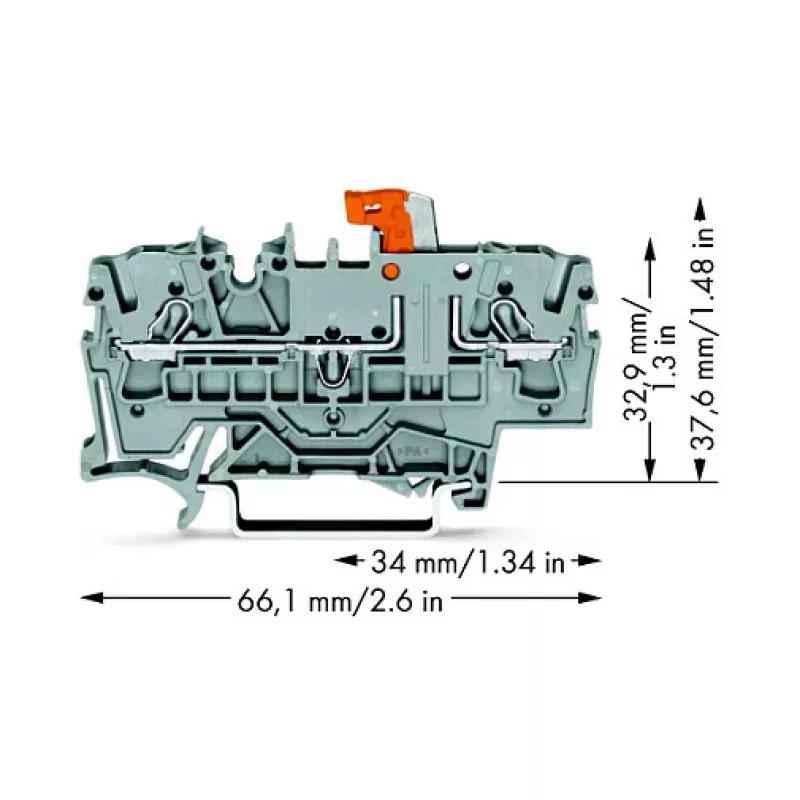 WAGO 2002-1671 Borne de seccionamiento y prueba de 2 conductores con Push-in CAGE CLAMP, gris