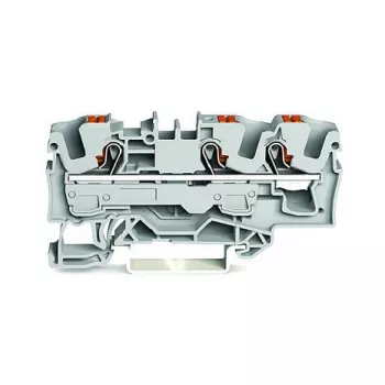 WAGO 2206-1301 borne de paso de 3 conductores con pulsador de accionamiento, 6 mm², gris