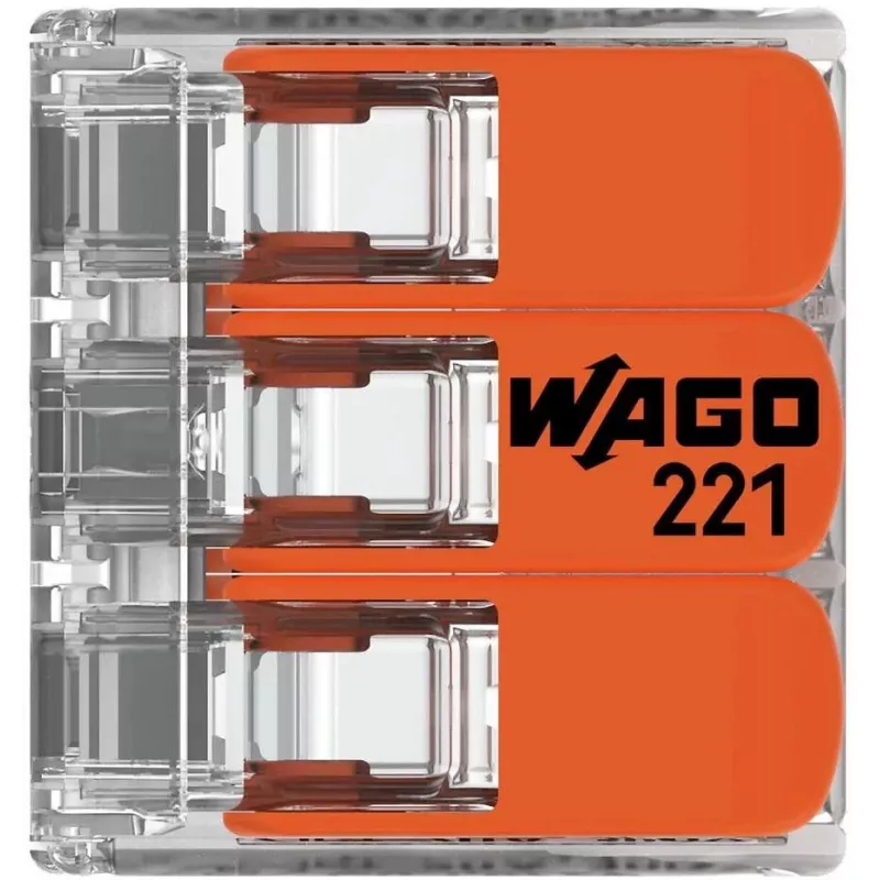 WAGO 221-413 COMPACT Borne de conexión, 3 conductores, 0,2–4 mm², transparente, pack de 50